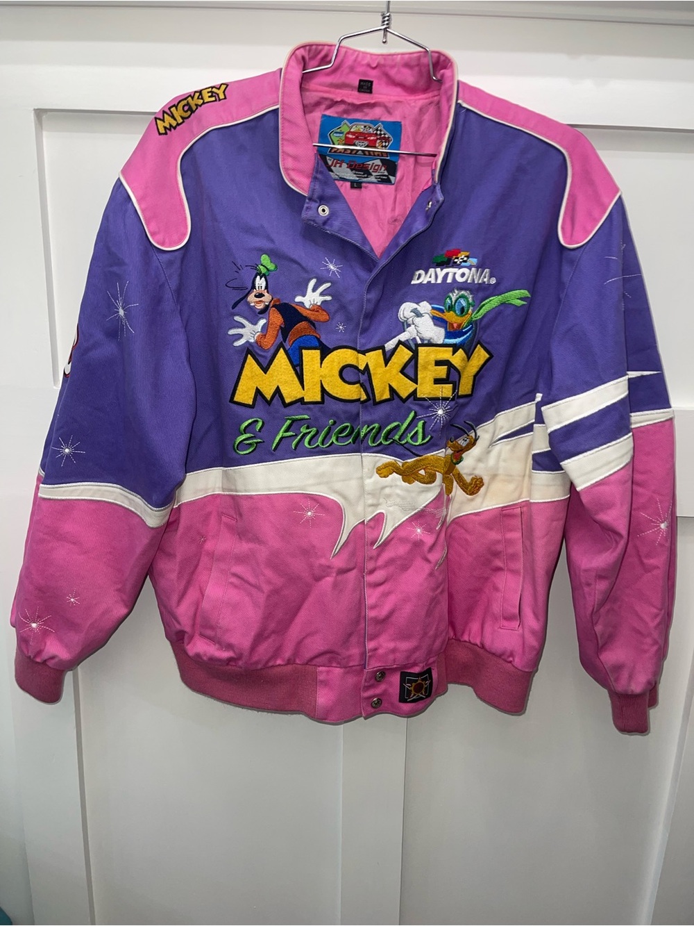 JH Design Vintage Disney Mickey & Friends Daytona 500 Jacket Size Large - Picture 2 of 11